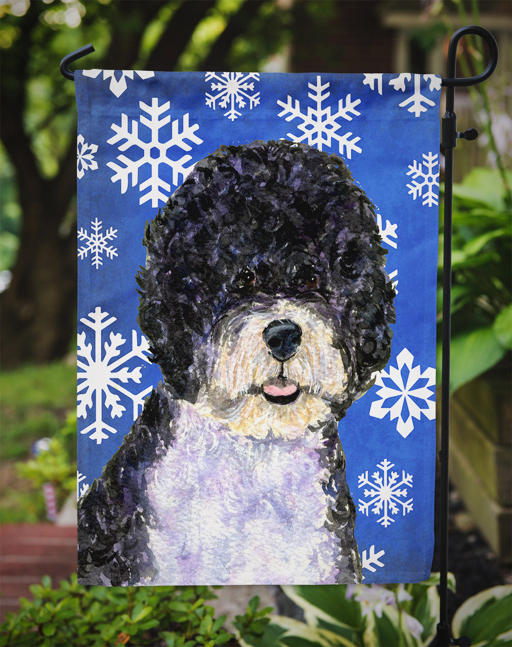 Portuguese Water Dog Winter Snowflakes Holiday Garden Flag Mailbox Decorative Yard Banner Outside Patio Artwork for Flower Beds, Garden Size, Multicolor
