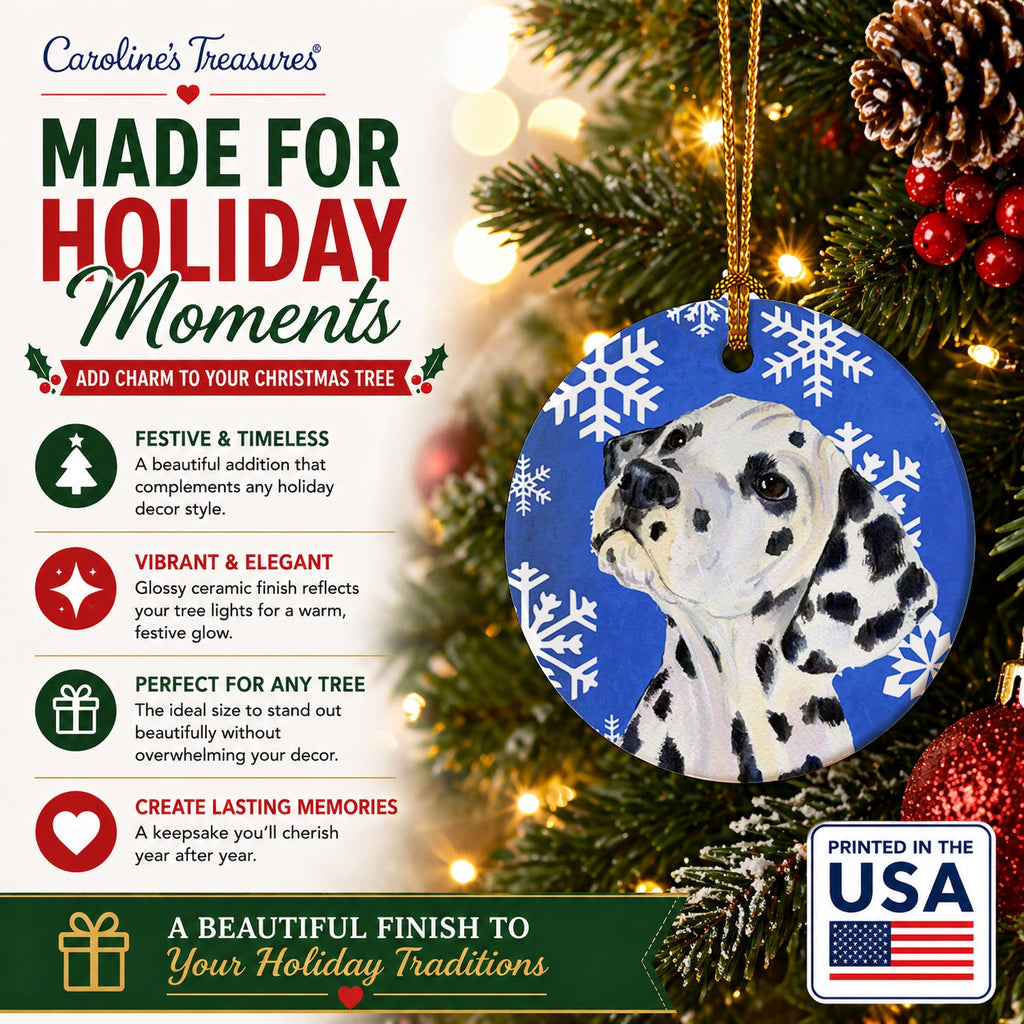 Dalmatian Winter Snowflakes Holiday Ceramic Ornament Christmas Tree Hanging Decorations for Home Christmas Holiday, Party, Gift, 3 in, Multicolor