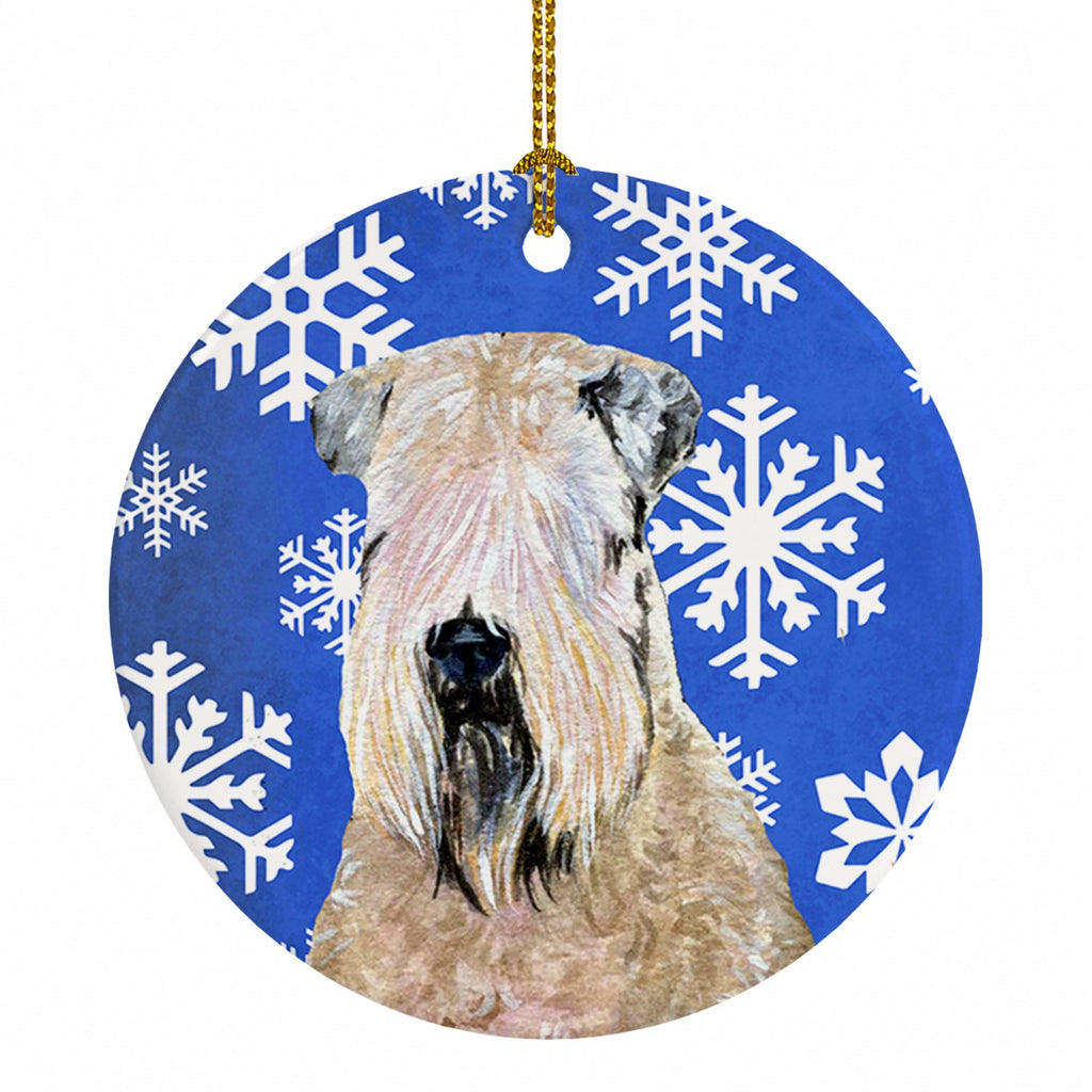Wheaten Terrier Soft Coated Winter Snowflakes Holiday Ceramic Ornament Christmas Tree Hanging Decorations for Home Christmas Holiday, Party, Gift, 3 in, Multicolor