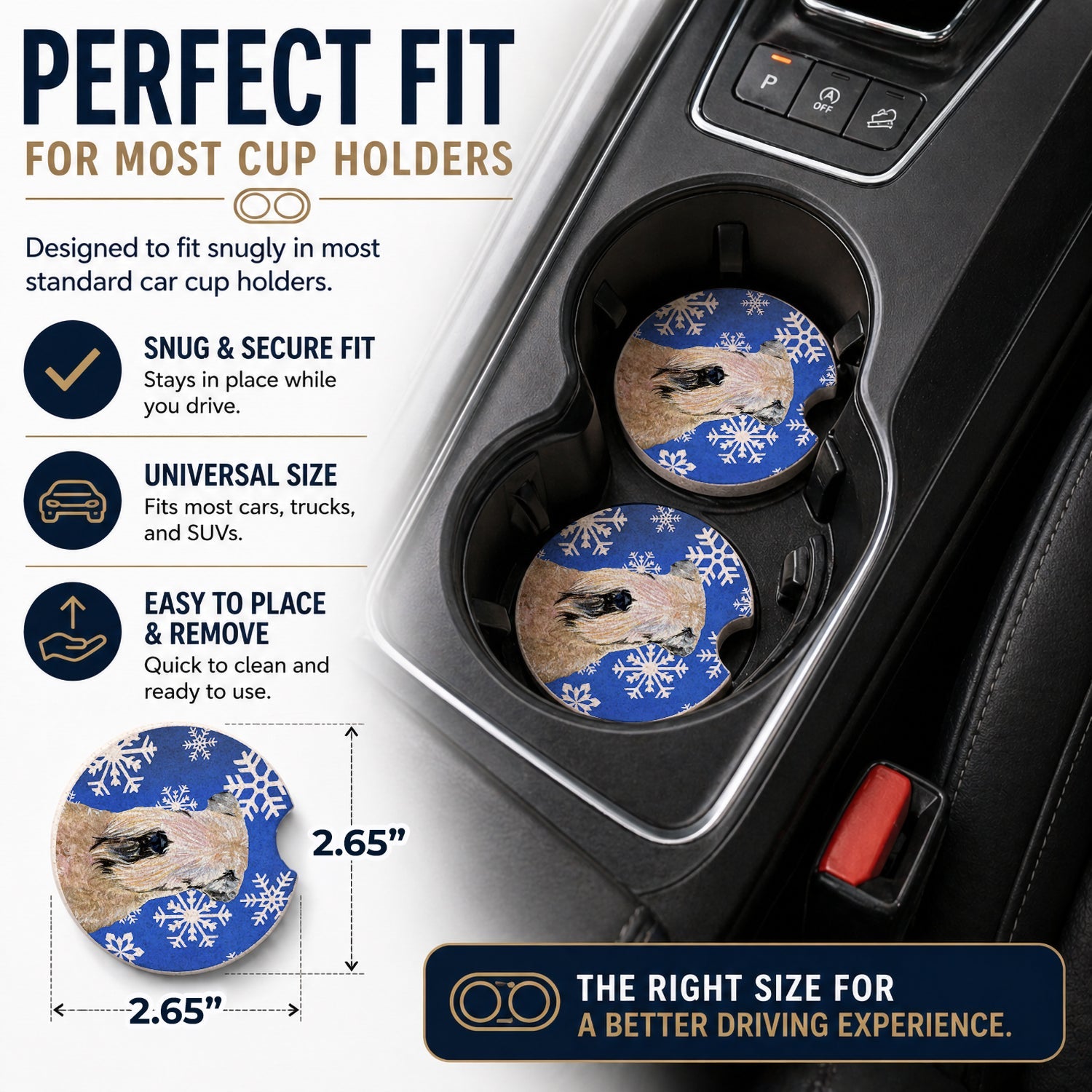 Wheaten Terrier Soft Coated Winter Snowflakes Holiday Set of 2 Cup Holder Car Coasters Absorbent Round Sandstone Coasters Gifts for Men or Women, 2.5, Multicolor
