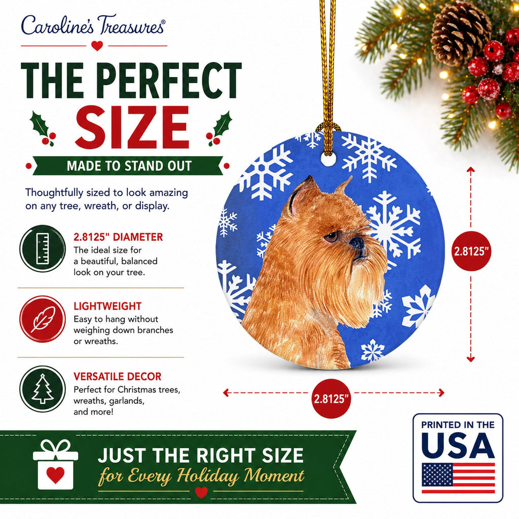 Brussels Griffon Winter Snowflakes Holiday Ceramic Ornament Christmas Tree Hanging Decorations for Home Christmas Holiday, Party, Gift, 3 in, Multicolor