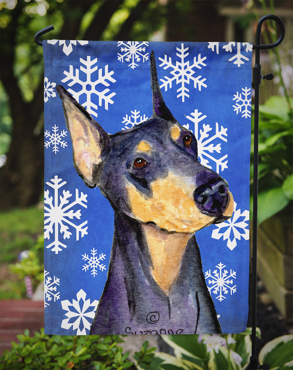 Doberman Winter Snowflakes Holiday Garden Flag Mailbox Decorative Yard Banner Outside Patio Artwork for Flower Beds, Garden Size, Multicolor