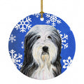 Bearded Collie Winter Snowflakes Holiday Ceramic Ornament Christmas Tree Hanging Decorations for Home Christmas Holiday, Party, Gift, 3 in, Multicolor