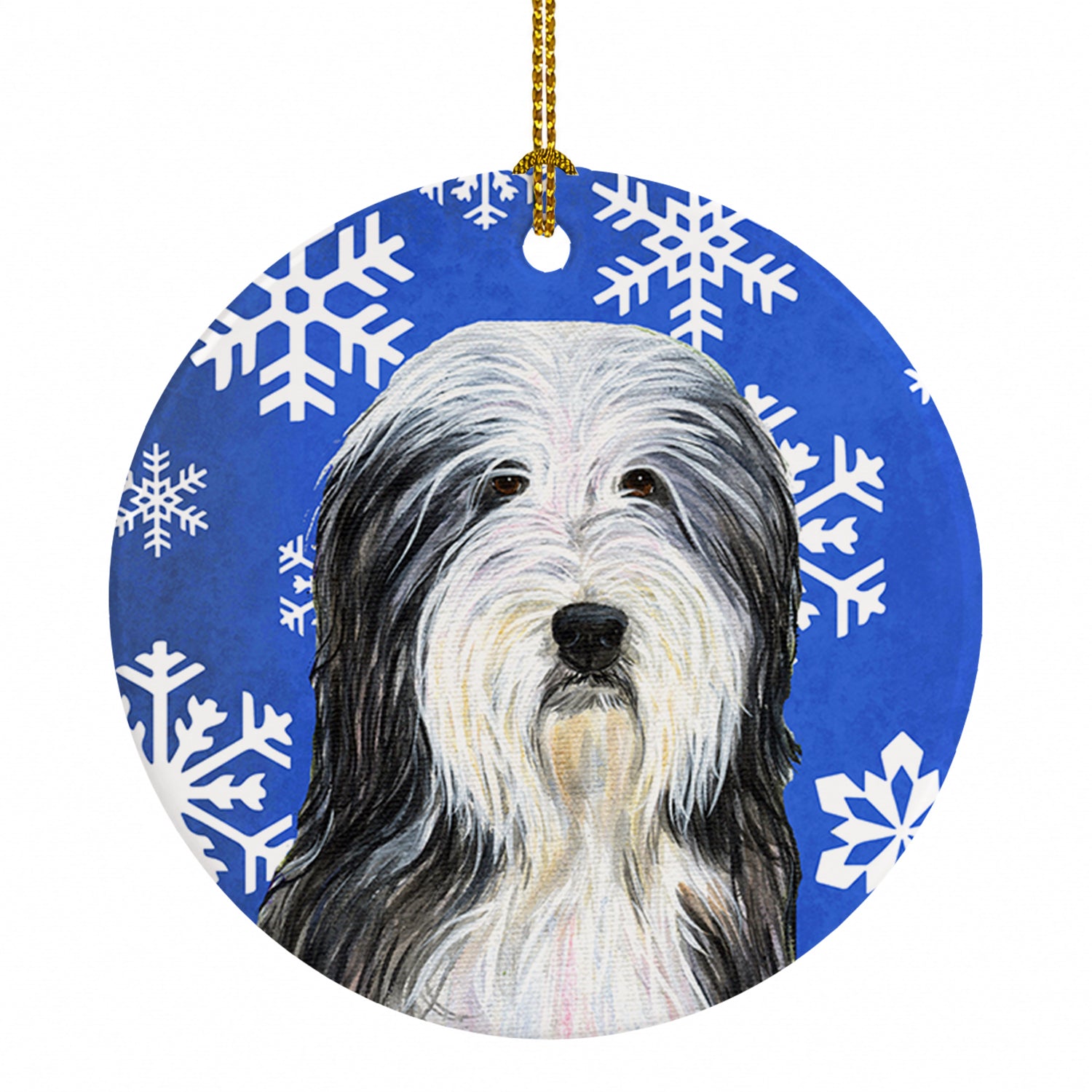 Bearded Collie Winter Snowflakes Holiday Ceramic Ornament Christmas Tree Hanging Decorations for Home Christmas Holiday, Party, Gift, 3 in, Multicolor