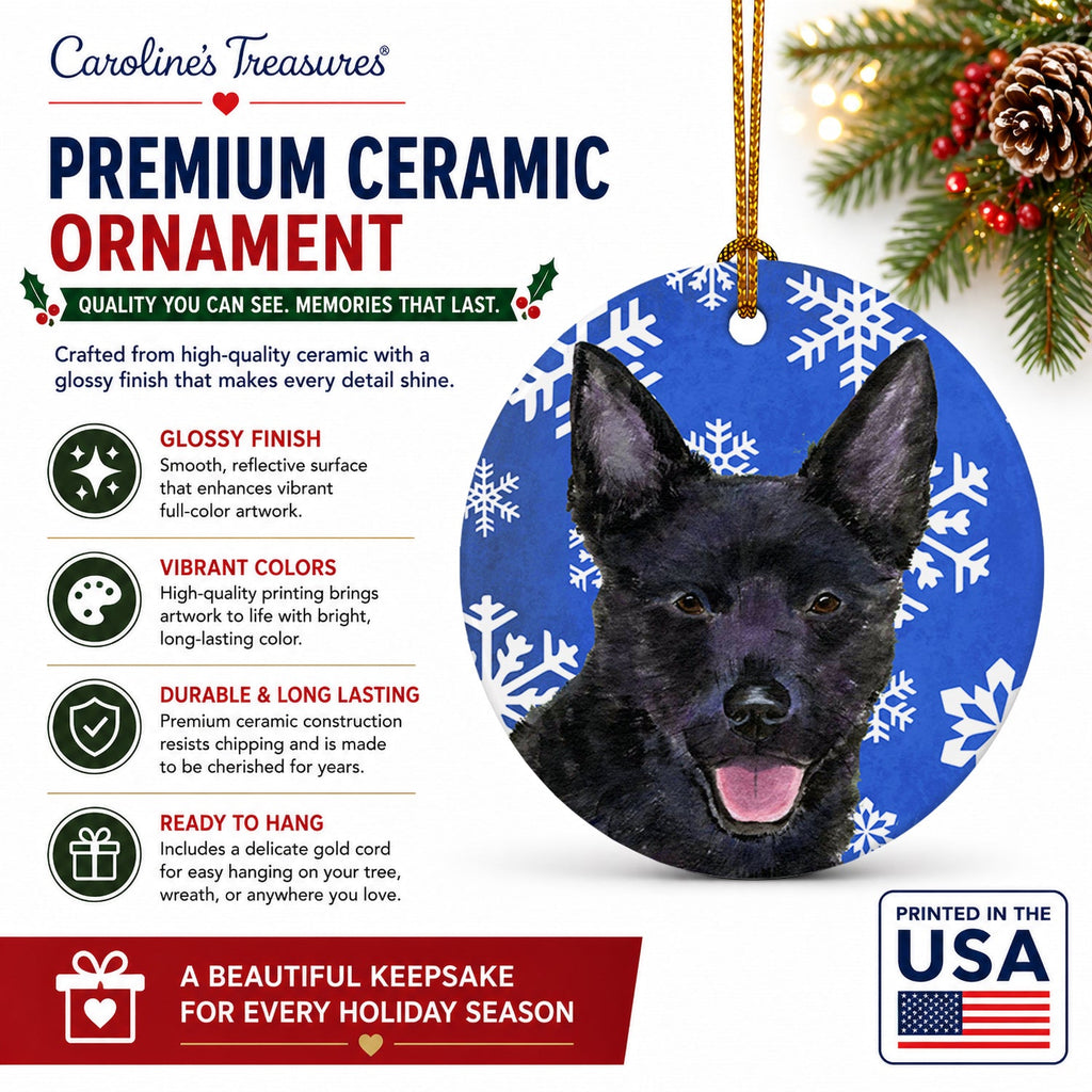 Australian Kelpie Winter Snowflakes Holiday Ceramic Ornament Christmas Tree Hanging Decorations for Home Christmas Holiday, Party, Gift, 3 in, Multicolor