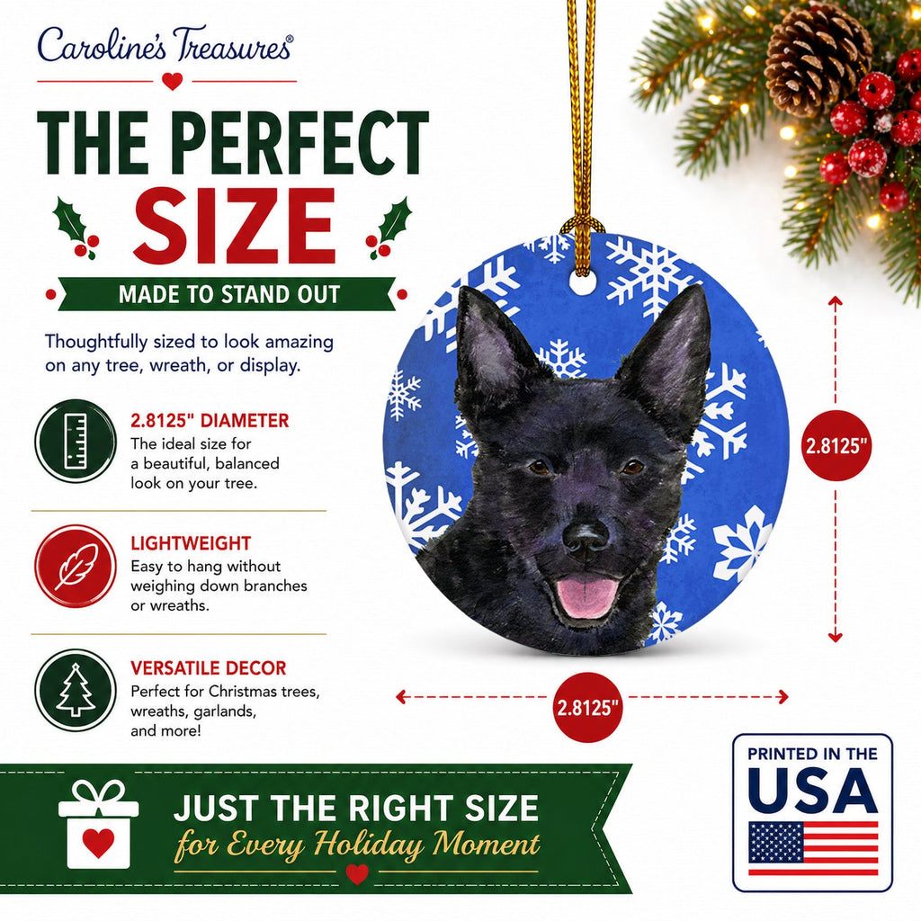 Australian Kelpie Winter Snowflakes Holiday Ceramic Ornament Christmas Tree Hanging Decorations for Home Christmas Holiday, Party, Gift, 3 in, Multicolor
