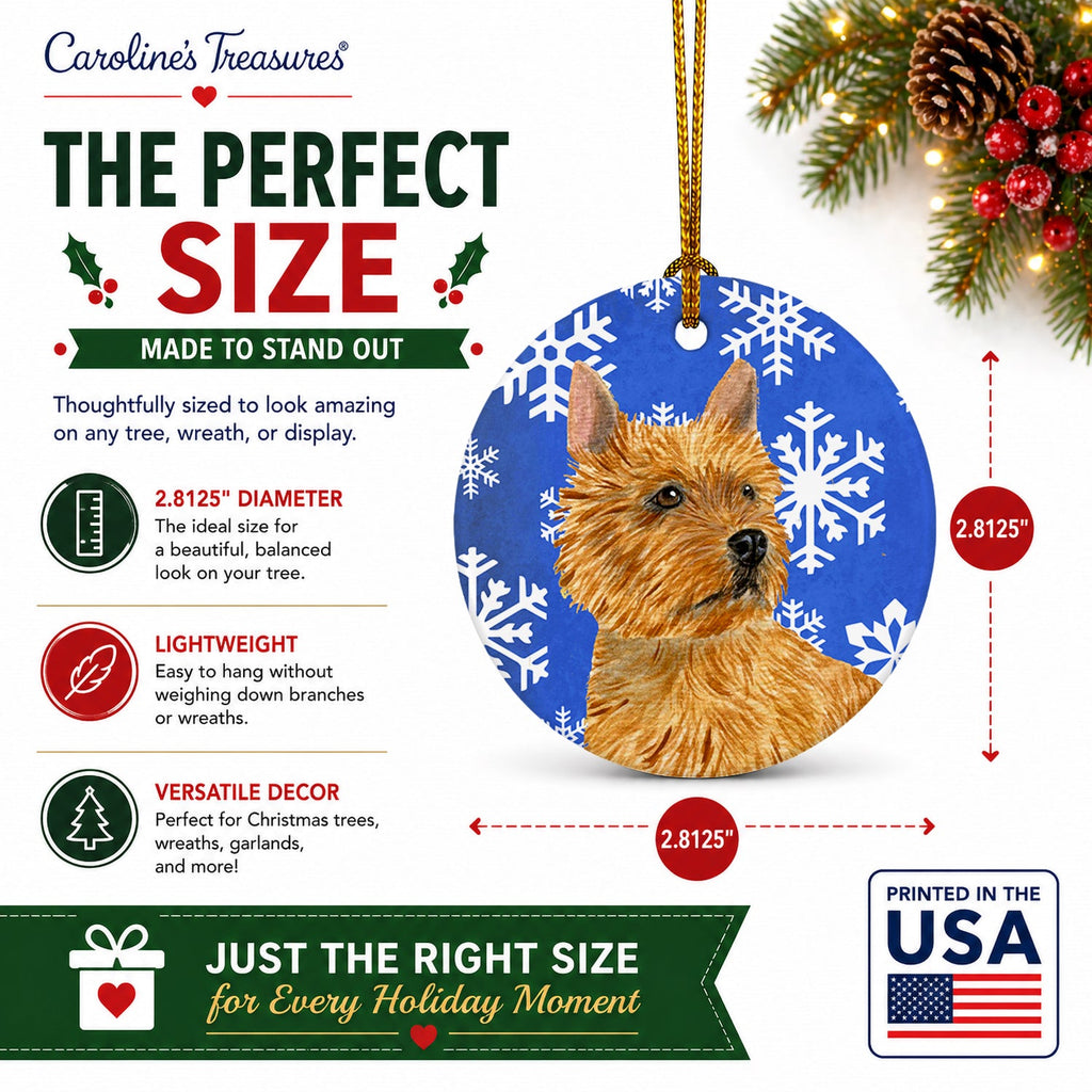 Norwich Terrier Winter Snowflakes Holiday Ceramic Ornament Christmas Tree Hanging Decorations for Home Christmas Holiday, Party, Gift, 3 in, Multicolor