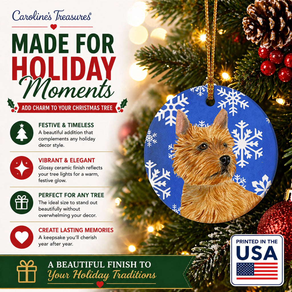 Norwich Terrier Winter Snowflakes Holiday Ceramic Ornament Christmas Tree Hanging Decorations for Home Christmas Holiday, Party, Gift, 3 in, Multicolor