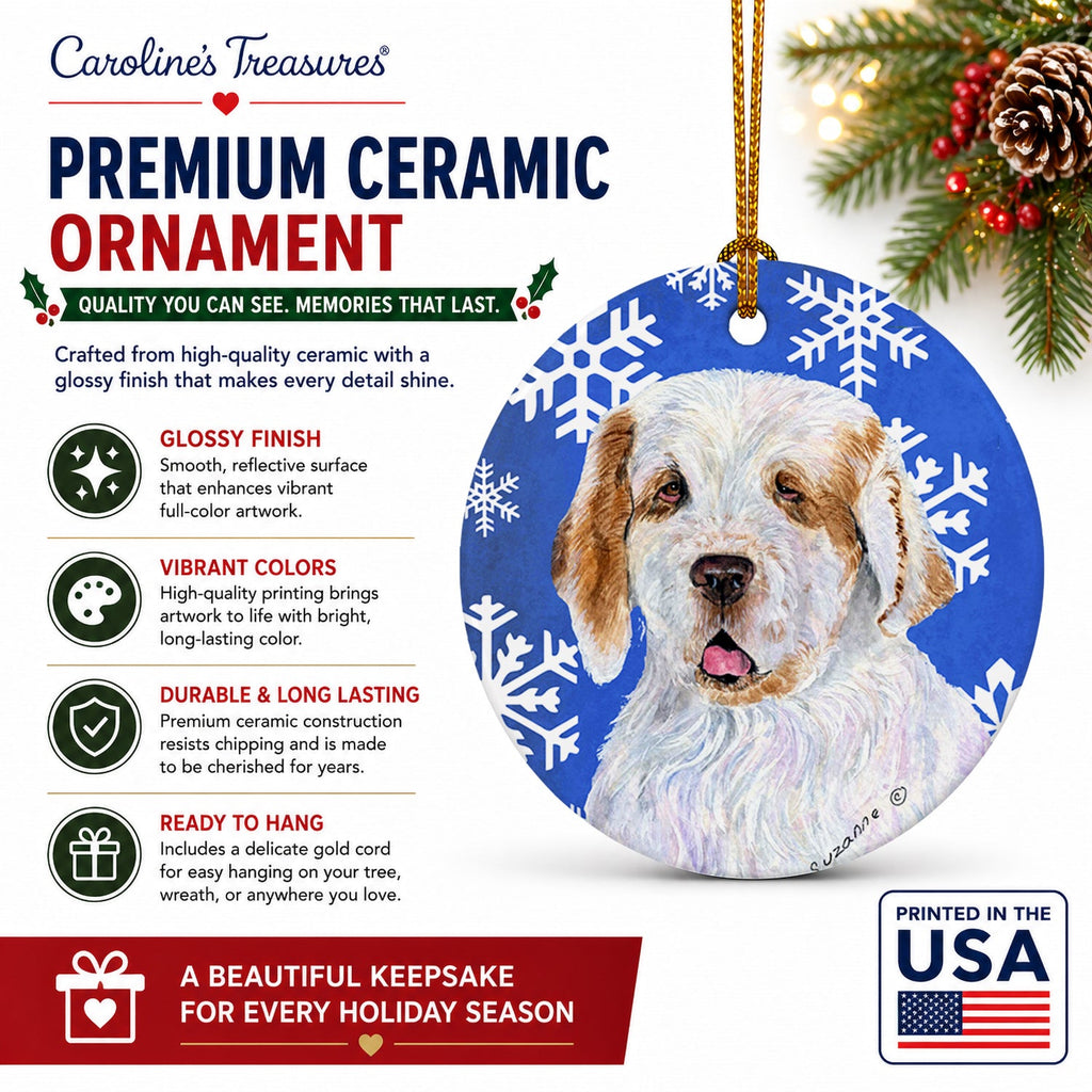 Clumber Spaniel Winter Snowflakes Holiday Ceramic Ornament Christmas Tree Hanging Decorations for Home Christmas Holiday, Party, Gift, 3 in, Multicolor