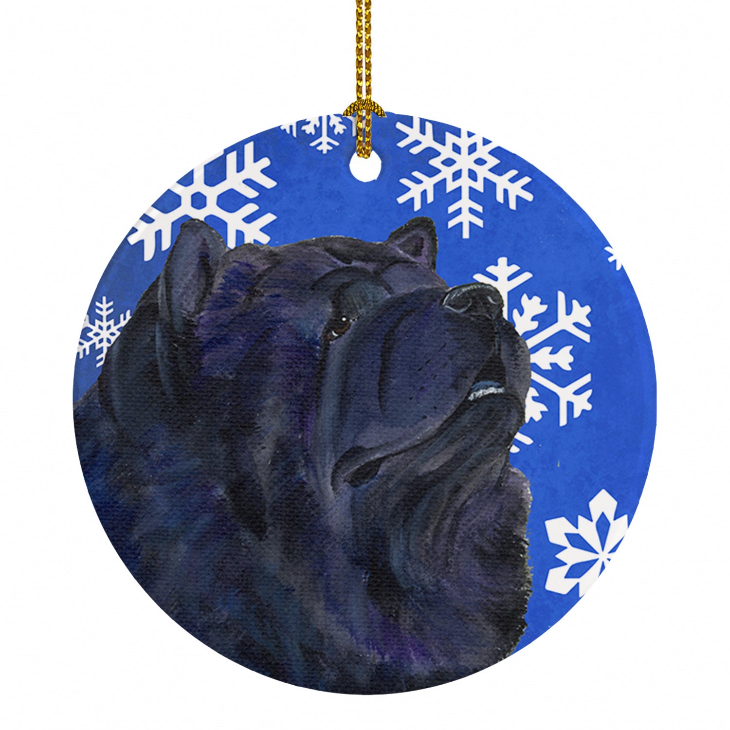 Chow Chow Winter Snowflakes Holiday Ceramic Ornament Christmas Tree Hanging Decorations for Home Christmas Holiday, Party, Gift, 3 in, Multicolor