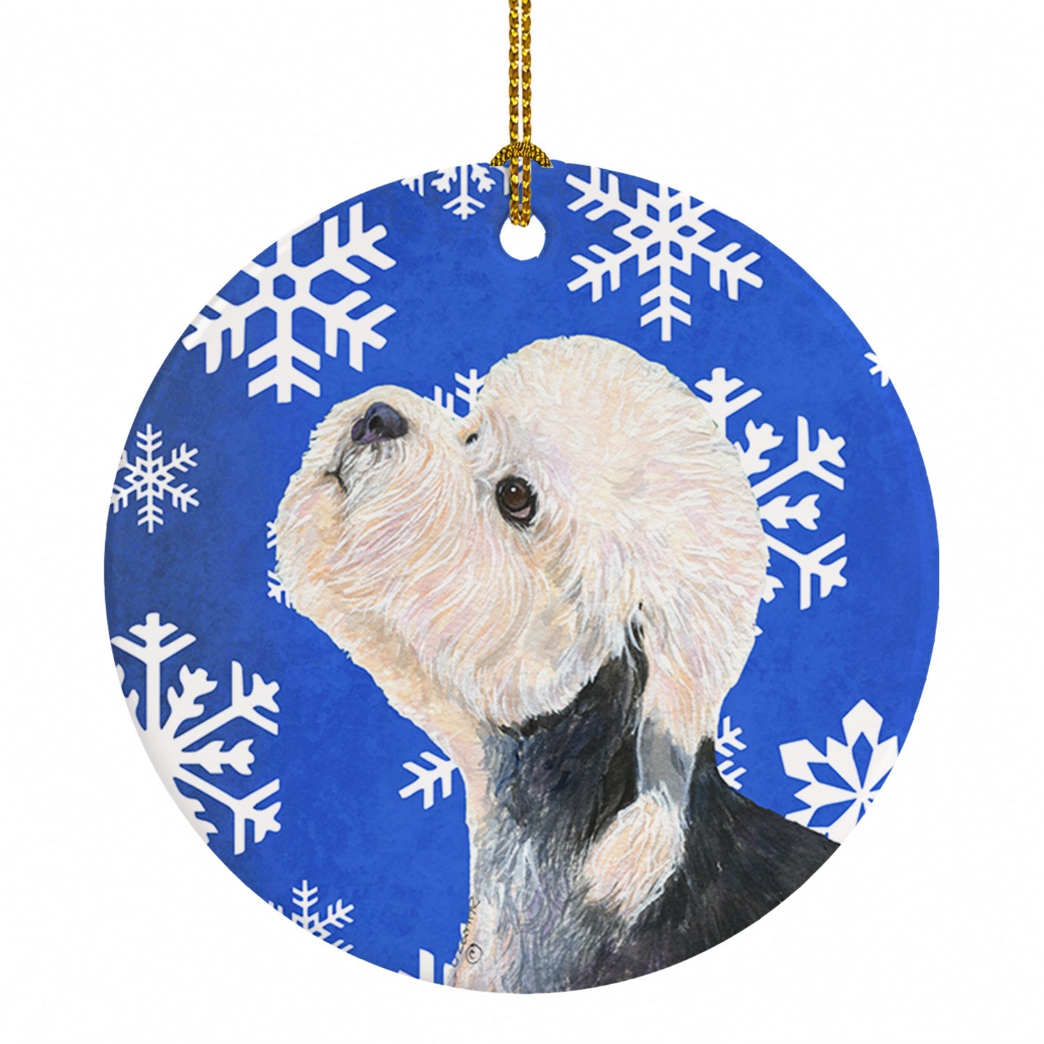 Dandie Dinmont Terrier Winter Snowflakes Holiday Ceramic Ornament Christmas Tree Hanging Decorations for Home Christmas Holiday, Party, Gift, 3 in, Multicolor