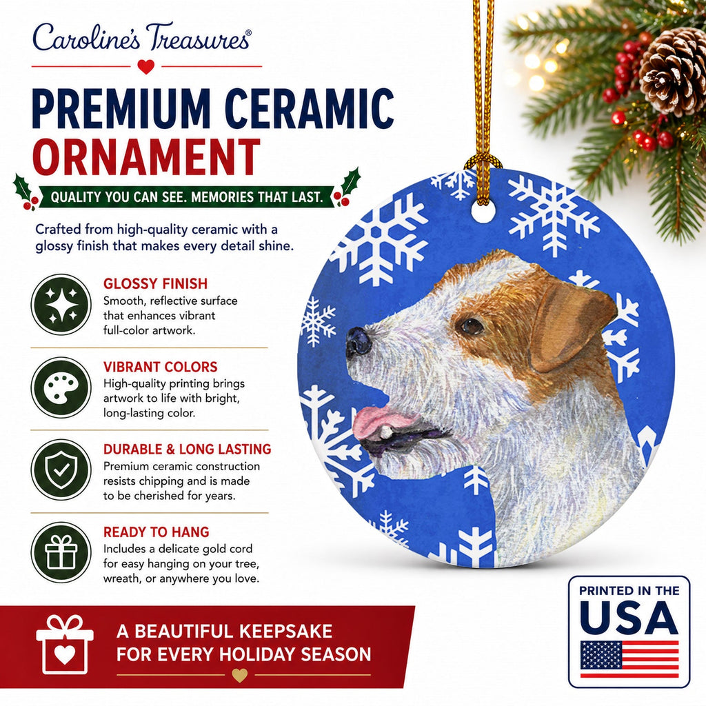 Jack Russell Terrier Winter Snowflakes Holiday Ceramic Ornament Christmas Tree Hanging Decorations for Home Christmas Holiday, Party, Gift, 3 in, Multicolor