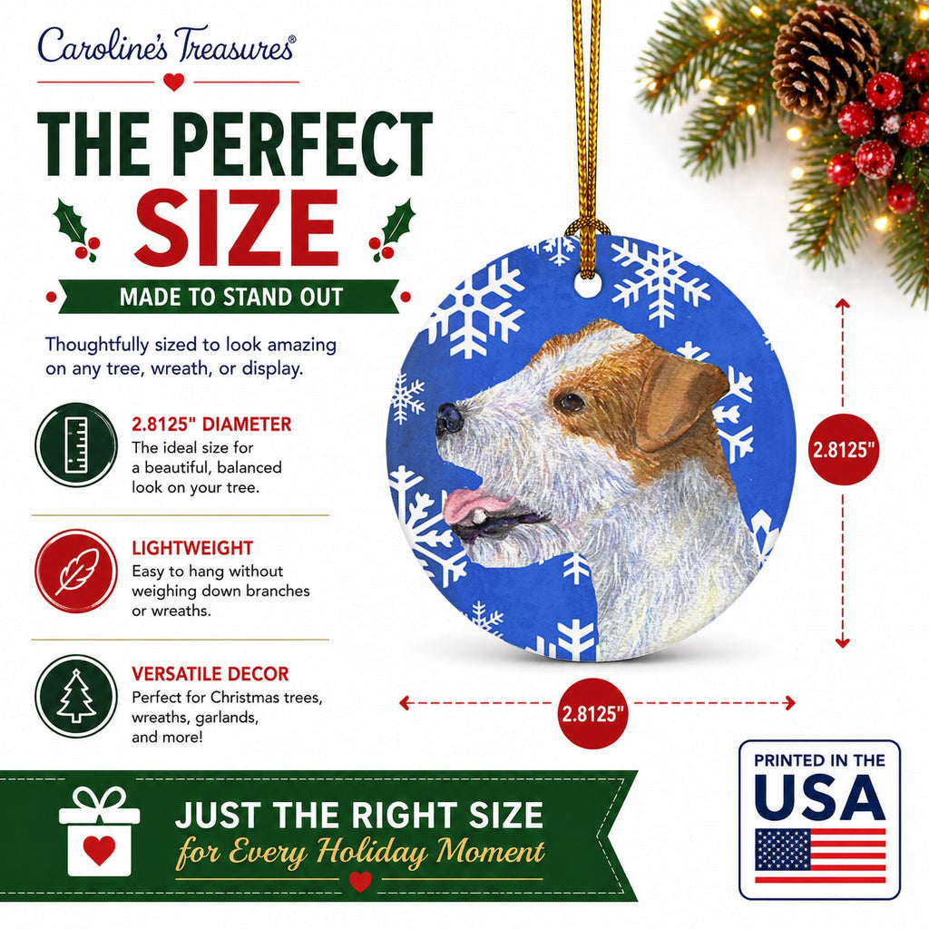 Jack Russell Terrier Winter Snowflakes Holiday Ceramic Ornament Christmas Tree Hanging Decorations for Home Christmas Holiday, Party, Gift, 3 in, Multicolor