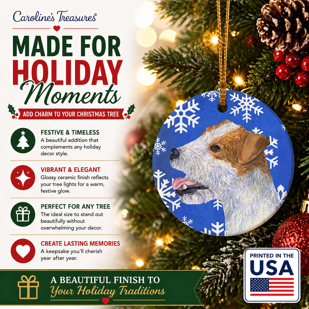 Jack Russell Terrier Winter Snowflakes Holiday Ceramic Ornament Christmas Tree Hanging Decorations for Home Christmas Holiday, Party, Gift, 3 in, Multicolor