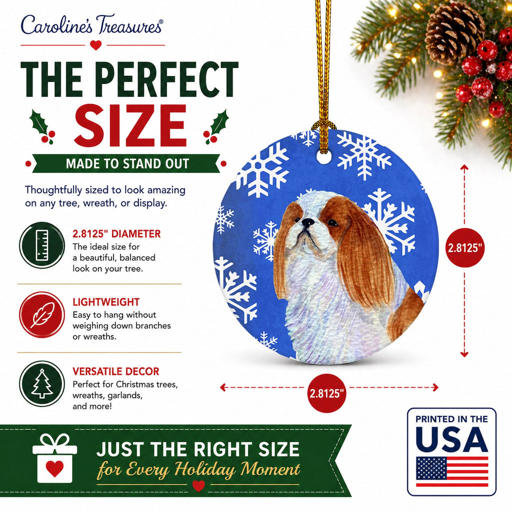 English Toy Spaniel Winter Snowflakes Holiday Ceramic Ornament Christmas Tree Hanging Decorations for Home Christmas Holiday, Party, Gift, 3 in, Multicolor