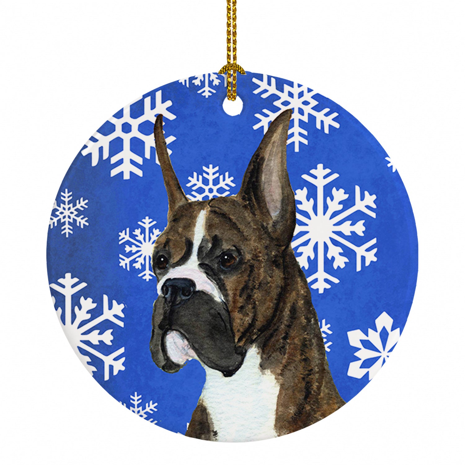 Boxer Winter Snowflakes Holiday Ceramic Ornament Christmas Tree Hanging Decorations for Home Christmas Holiday, Party, Gift, 3 in, Multicolor