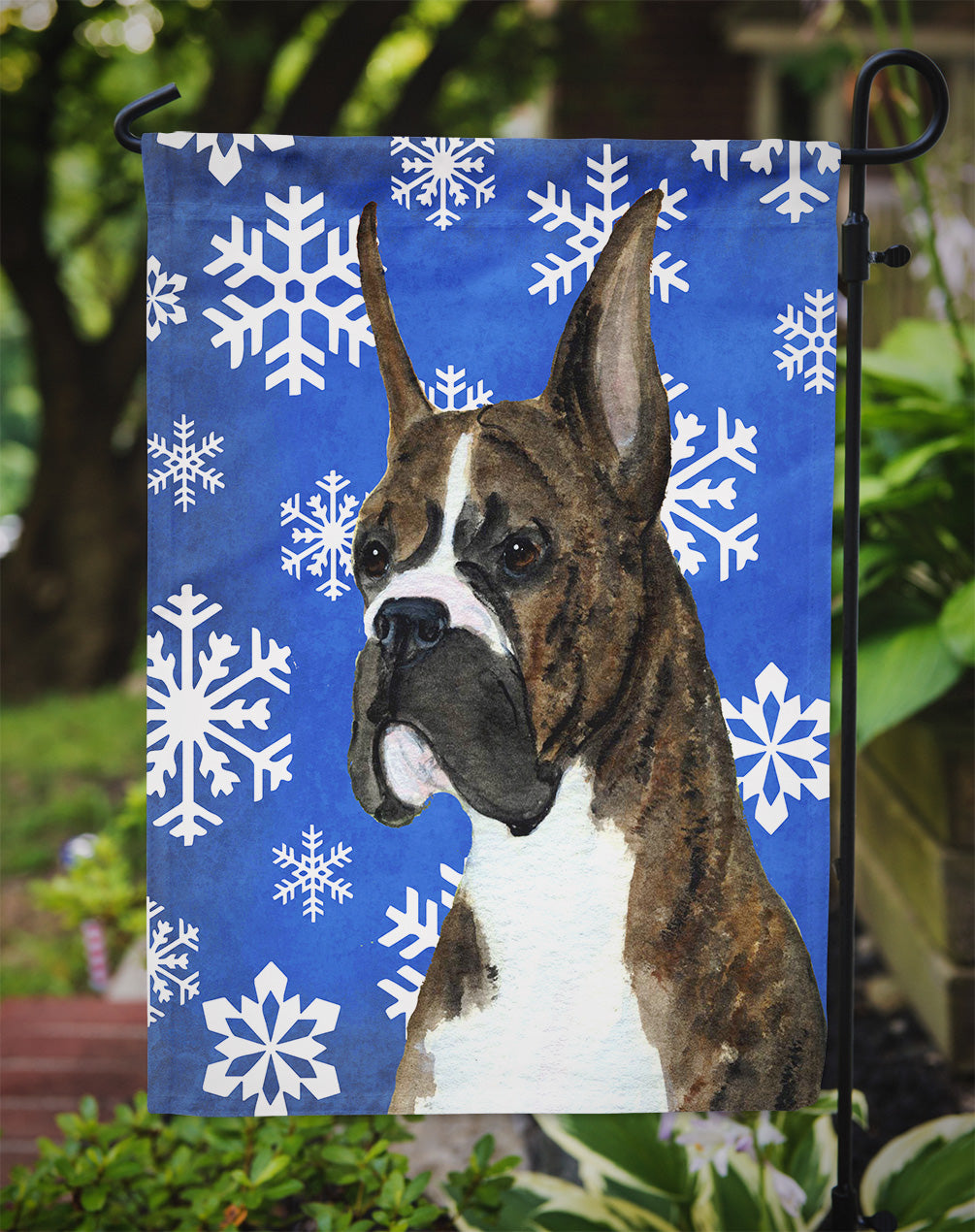Boxer Winter Snowflakes Holiday Garden Flag Mailbox Decorative Yard Banner Outside Patio Artwork for Flower Beds, Garden Size, Multicolor