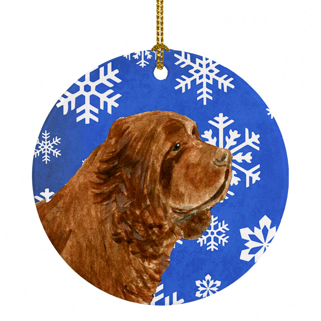 Sussex Spaniel Winter Snowflakes Holiday Ceramic Ornament Christmas Tree Hanging Decorations for Home Christmas Holiday, Party, Gift, 3 in, Multicolor