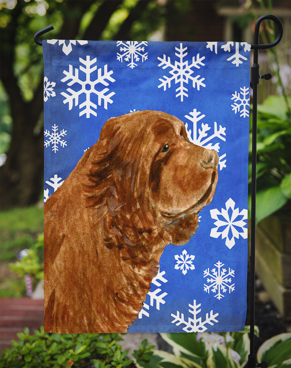 Sussex Spaniel Winter Snowflakes Holiday Garden Flag Mailbox Decorative Yard Banner Outside Patio Artwork for Flower Beds, Garden Size, Multicolor