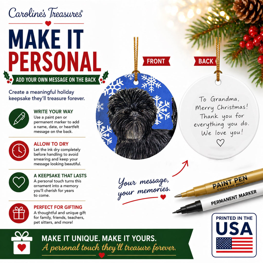 Affenpinscher Winter Snowflakes Holiday Ceramic Ornament Christmas Tree Hanging Decorations for Home Christmas Holiday, Party, Gift, 3 in, Multicolor