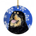Tibetan Mastiff Winter Snowflakes Holiday Ceramic Ornament Christmas Tree Hanging Decorations for Home Christmas Holiday, Party, Gift, 3 in, Multicolor