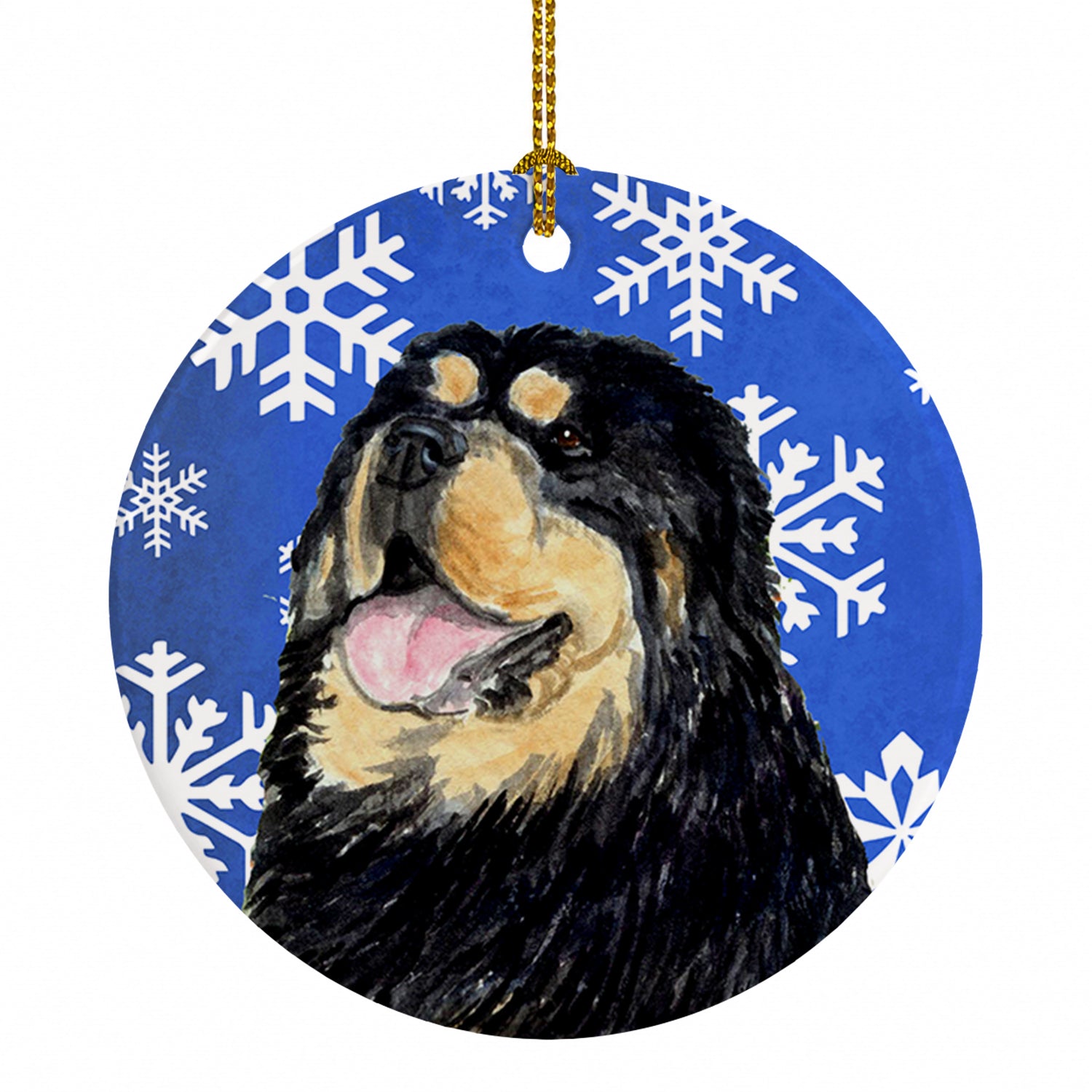 Tibetan Mastiff Winter Snowflakes Holiday Ceramic Ornament Christmas Tree Hanging Decorations for Home Christmas Holiday, Party, Gift, 3 in, Multicolor
