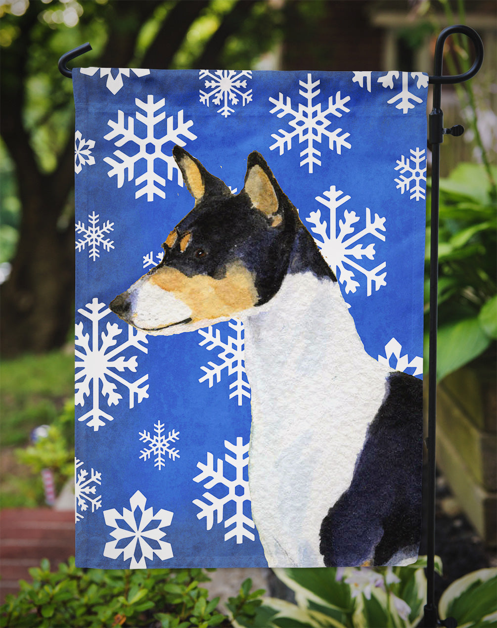 Basenji Winter Snowflakes Holiday Garden Flag Mailbox Decorative Yard Banner Outside Patio Artwork for Flower Beds, Garden Size, Multicolor