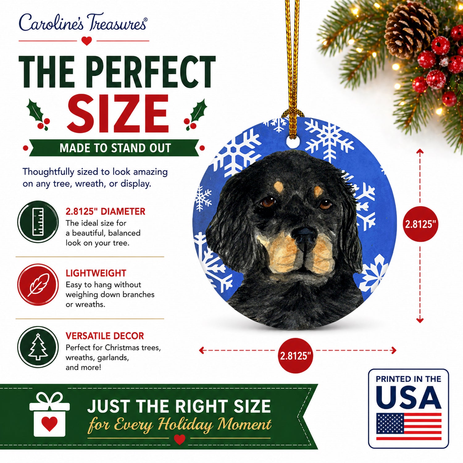 Gordon Setter Winter Snowflakes Holiday Ceramic Ornament Christmas Tree Hanging Decorations for Home Christmas Holiday, Party, Gift, 3 in, Multicolor