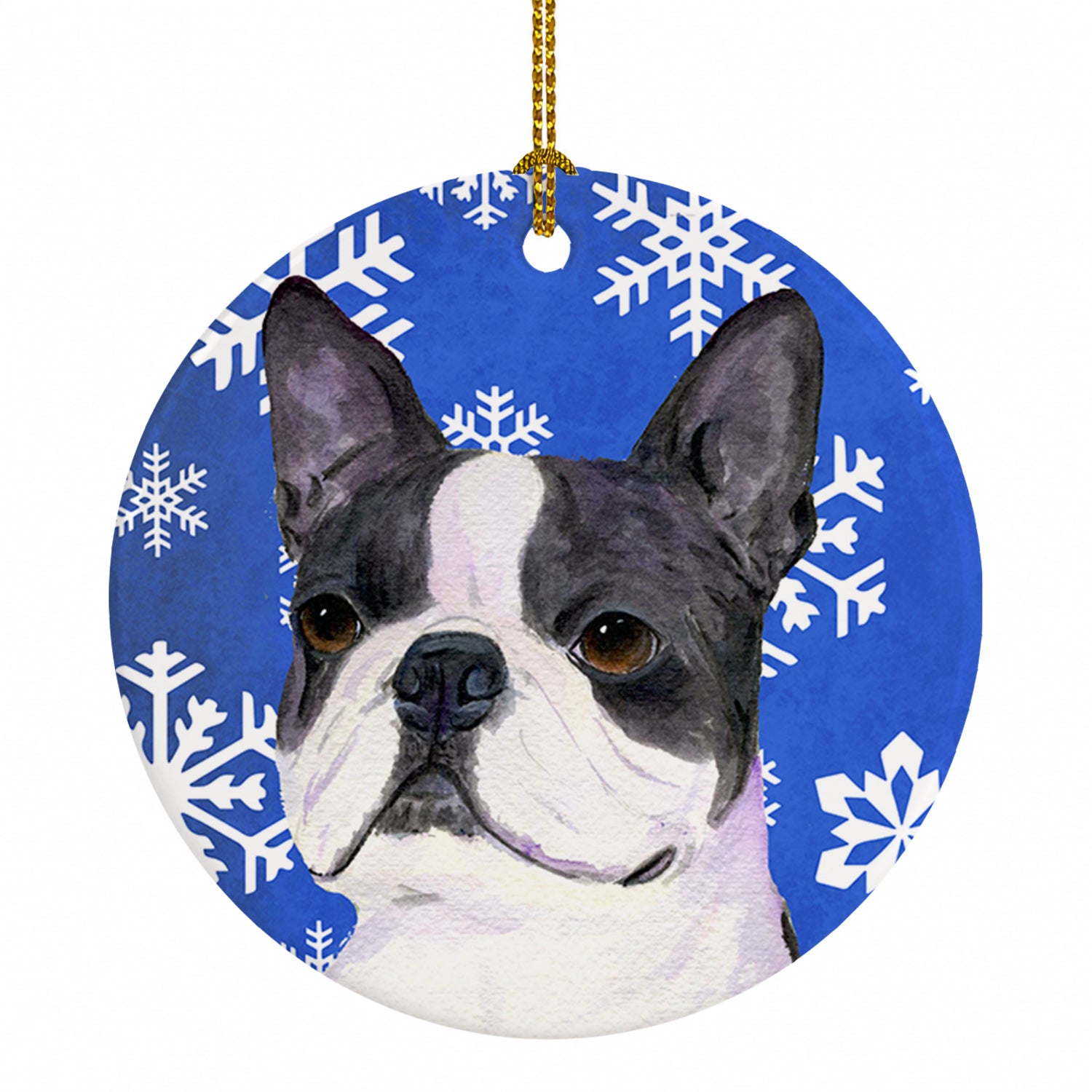 Boston Terrier Winter Snowflakes Holiday Ceramic Ornament Christmas Tree Hanging Decorations for Home Christmas Holiday, Party, Gift, 3 in, Multicolor