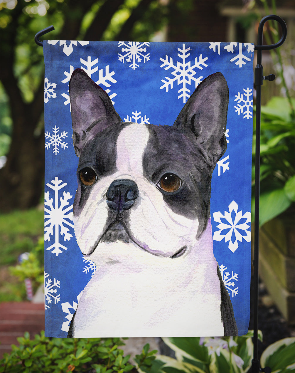 Boston Terrier Winter Snowflakes Holiday Garden Flag Mailbox Decorative Yard Banner Outside Patio Artwork for Flower Beds, Garden Size, Multicolor
