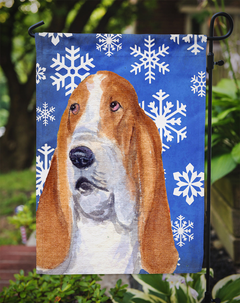 Basset Hound Winter Snowflakes Holiday Garden Flag Mailbox Decorative Yard Banner Outside Patio Artwork for Flower Beds, Garden Size, Multicolor