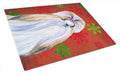 Shih Tzu Red and Green Snowflakes Holiday Christmas Cutting Board Tempered Glass Kitchen Cutting Surface, Heat Resistant Chopping, Non-Slip Feet, Food Prep & Serving