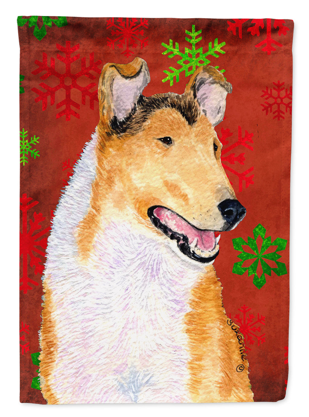 Collie Smooth Red Green Snowflakes Christmas Garden Flag Mailbox Decorative Yard Banner Outside Patio Artwork for Flower Beds, Garden Size, Multicolor