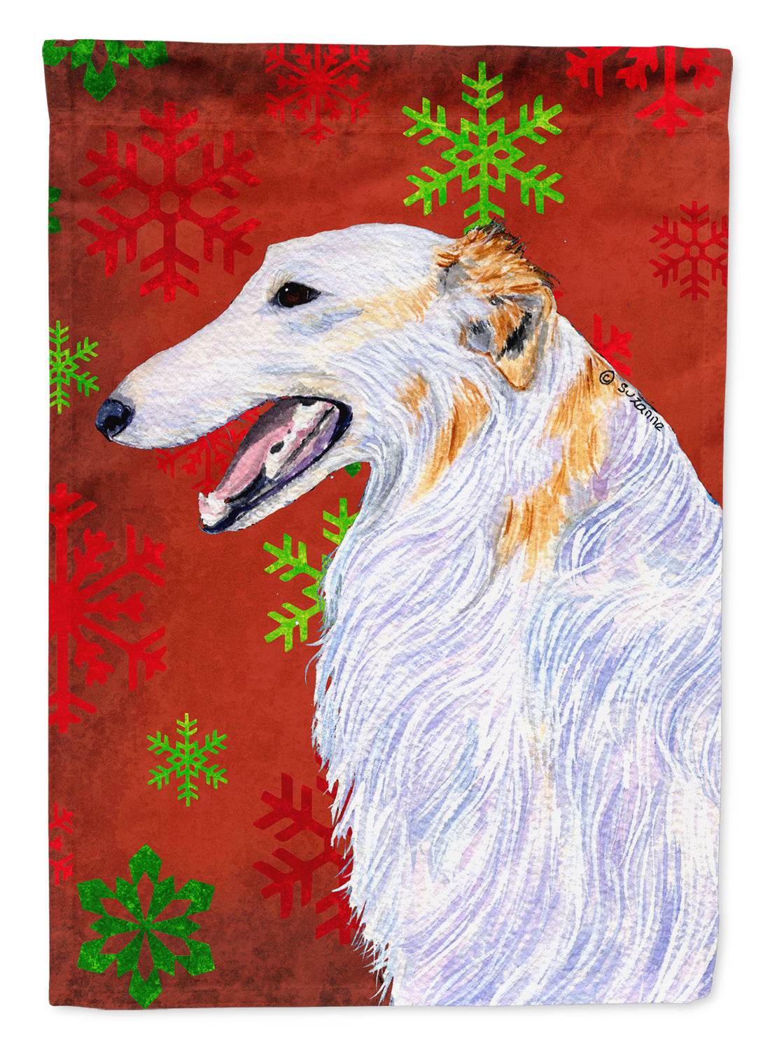 Borzoi Red and Green Snowflakes Holiday Christmas Garden Flag Mailbox Decorative Yard Banner Outside Patio Artwork for Flower Beds, Garden Size, Multicolor