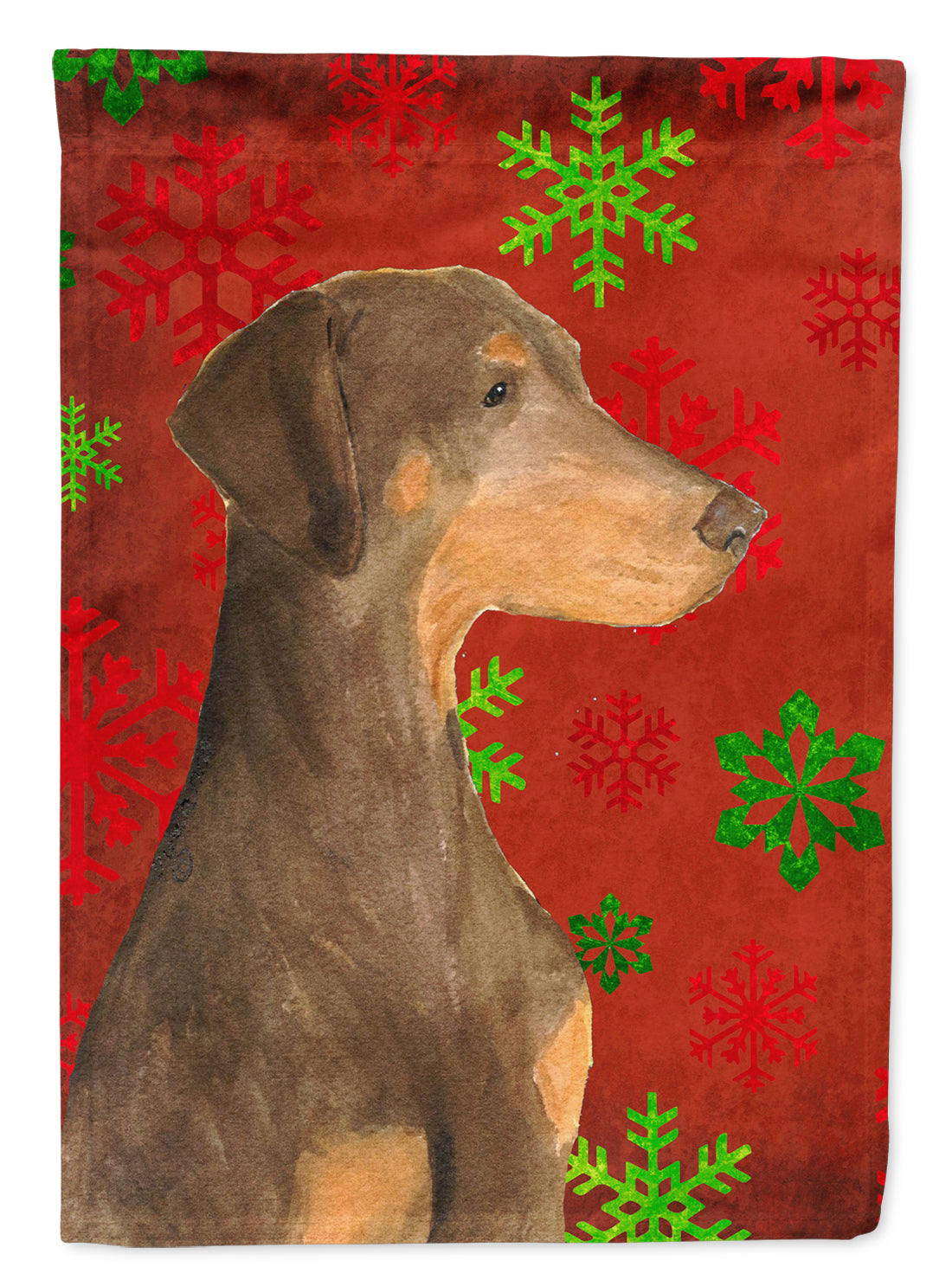 Doberman Red and Green Snowflakes Holiday Christmas Garden Flag Mailbox Decorative Yard Banner Outside Patio Artwork for Flower Beds, Garden Size, Multicolor