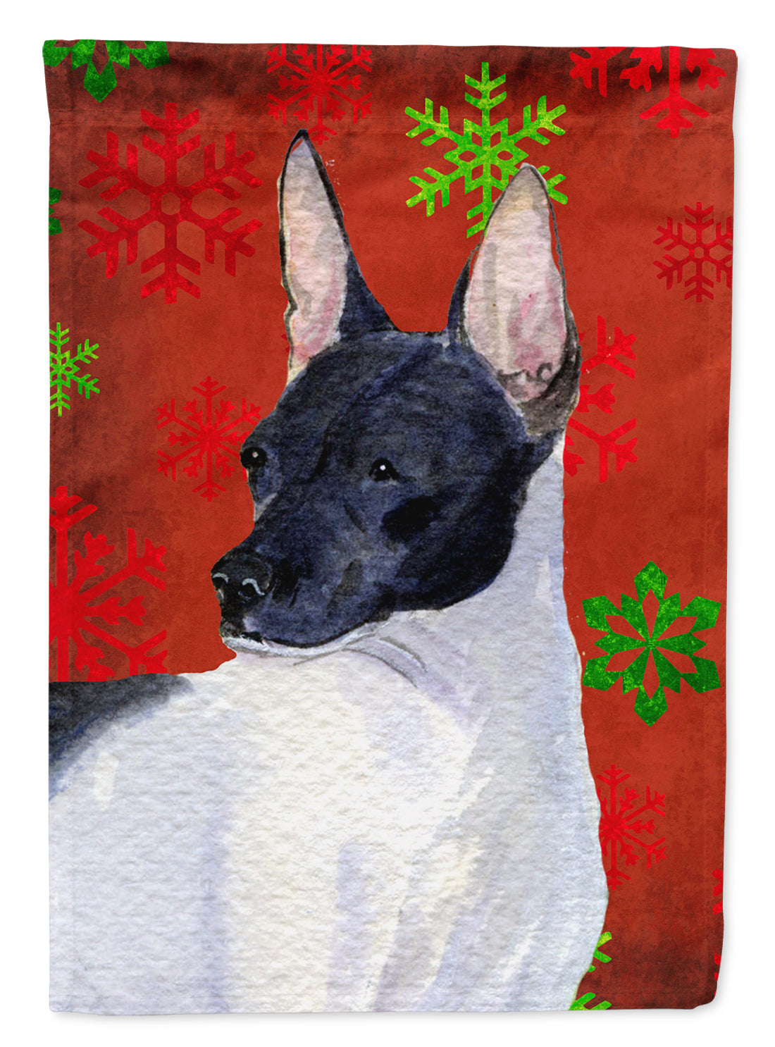 Rat Terrier Red and Green Snowflakes Holiday Christmas Garden Flag Mailbox Decorative Yard Banner Outside Patio Artwork for Flower Beds, Garden Size, Multicolor