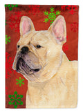 French Bulldog Red and Green Snowflakes Holiday Christmas Garden Flag Mailbox Decorative Yard Banner Outside Patio Artwork for Flower Beds, Garden Size, Multicolor