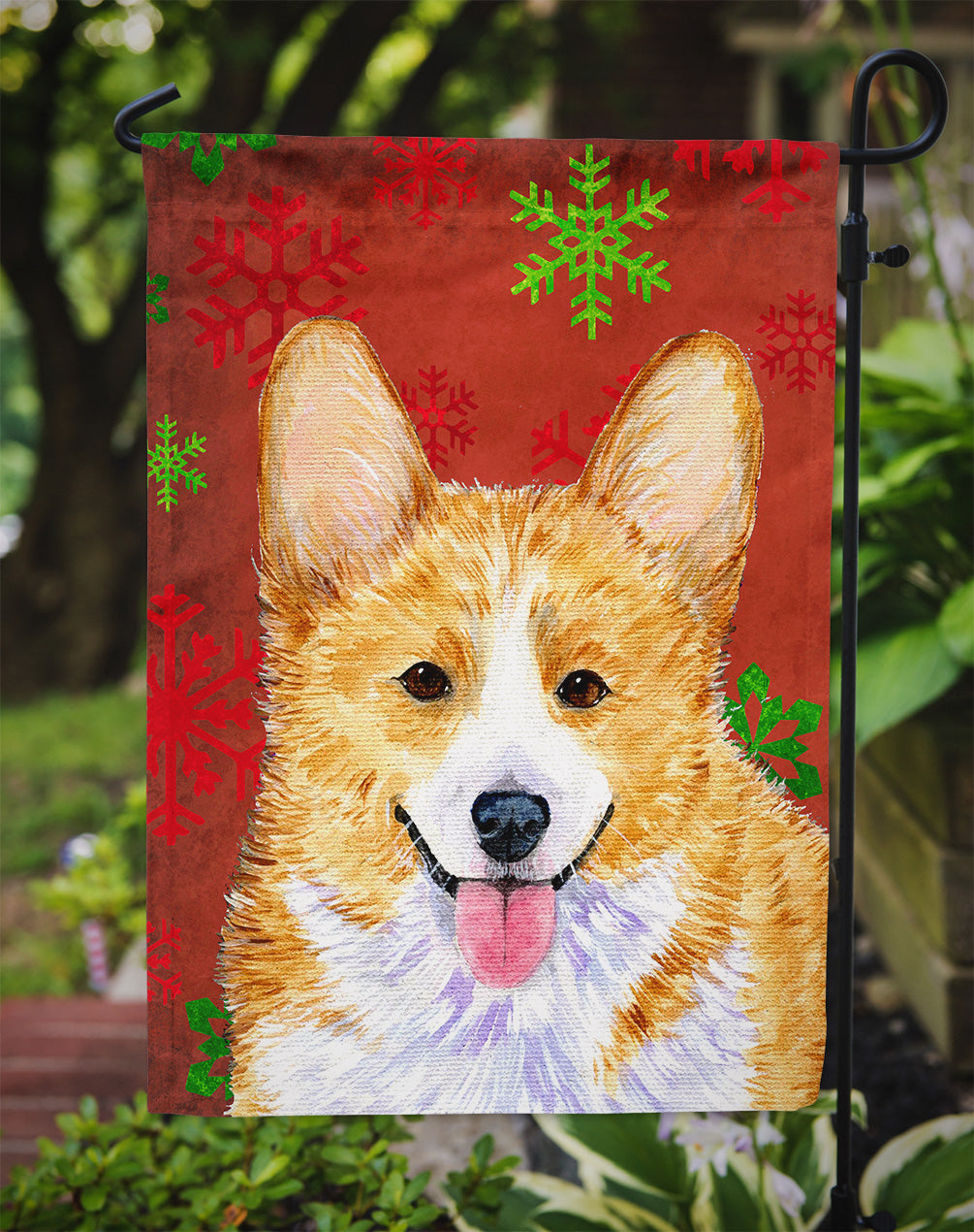 Corgi Red and Green Snowflakes Holiday Christmas Garden Flag Mailbox Decorative Yard Banner Outside Patio Artwork for Flower Beds, Garden Size, Multicolor