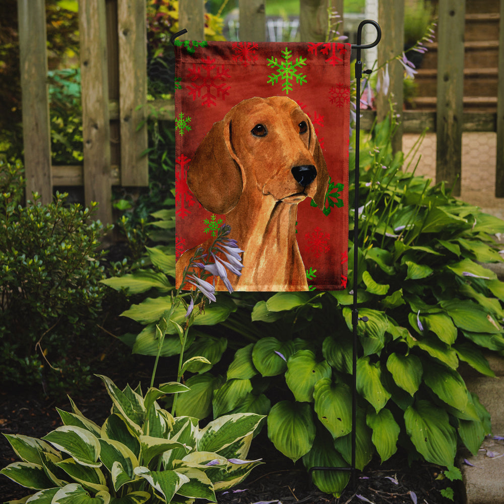 Dachshund Red and Green Snowflakes Holiday Christmas Garden Flag Mailbox Decorative Yard Banner Outside Patio Artwork for Flower Beds, Garden Size, Multicolor