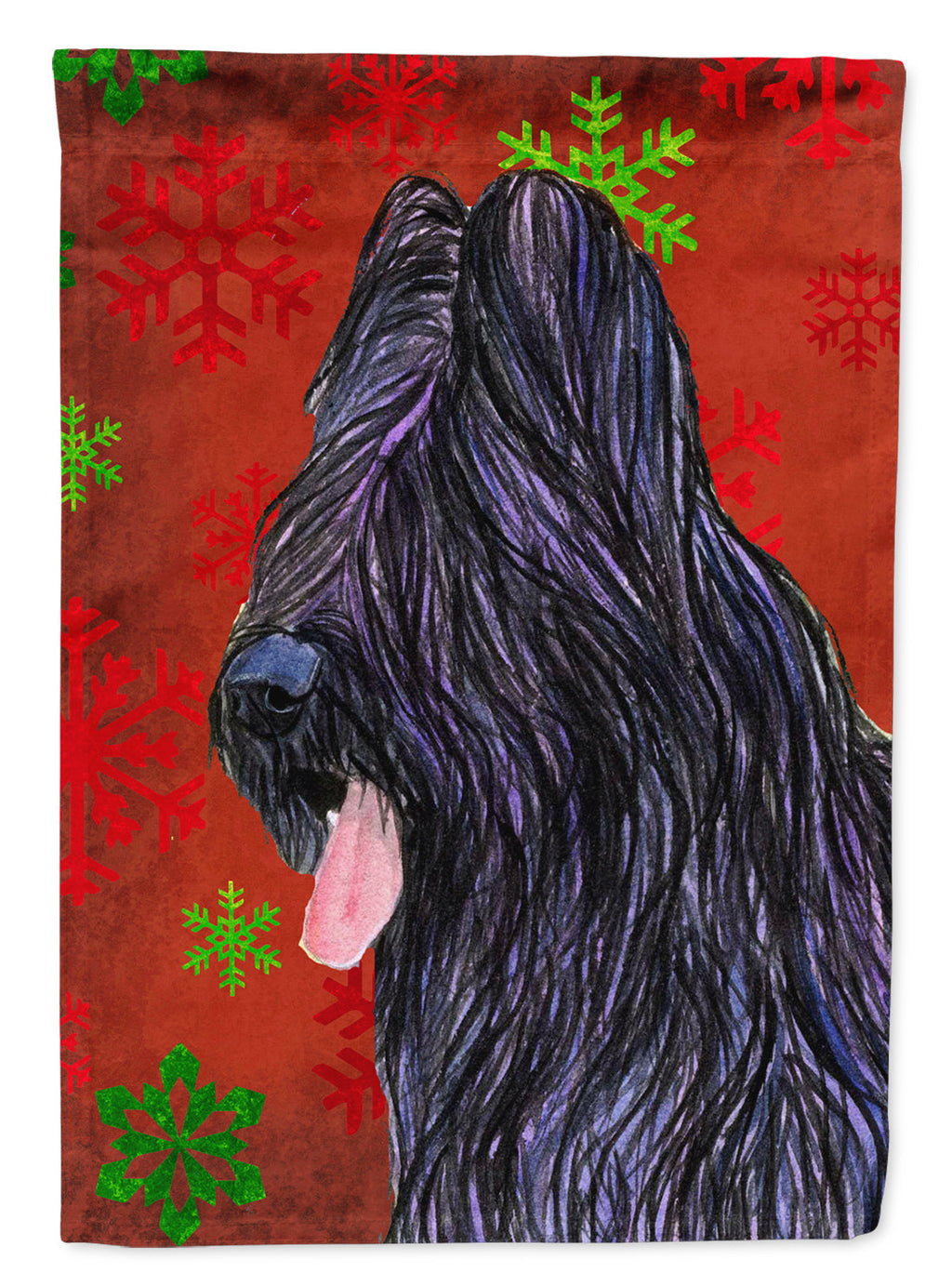 Briard Red and Green Snowflakes Holiday Christmas Garden Flag Mailbox Decorative Yard Banner Outside Patio Artwork for Flower Beds, Garden Size, Multicolor