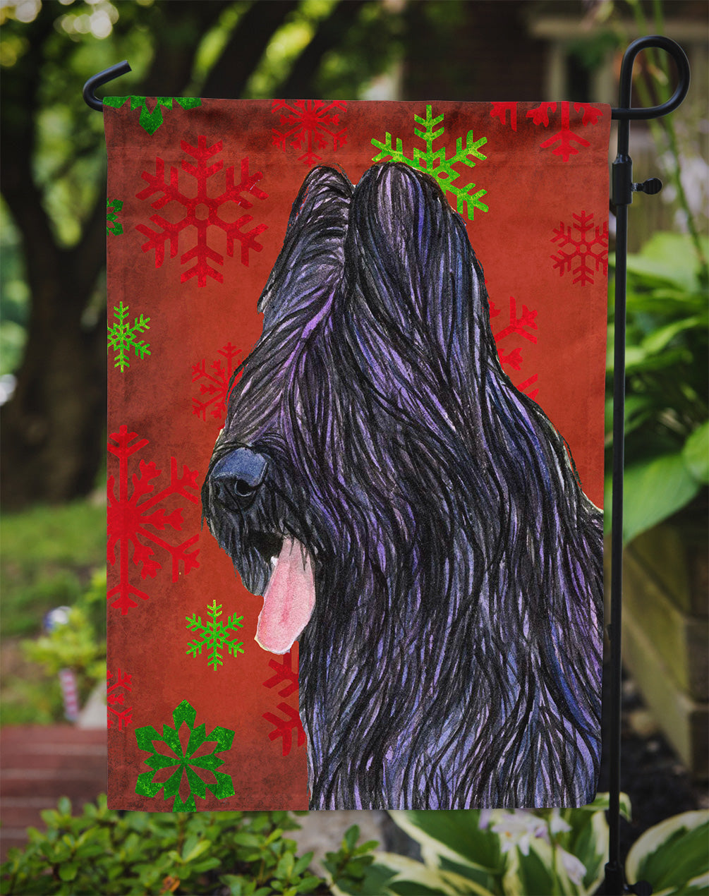 Briard Red and Green Snowflakes Holiday Christmas Garden Flag Mailbox Decorative Yard Banner Outside Patio Artwork for Flower Beds, Garden Size, Multicolor