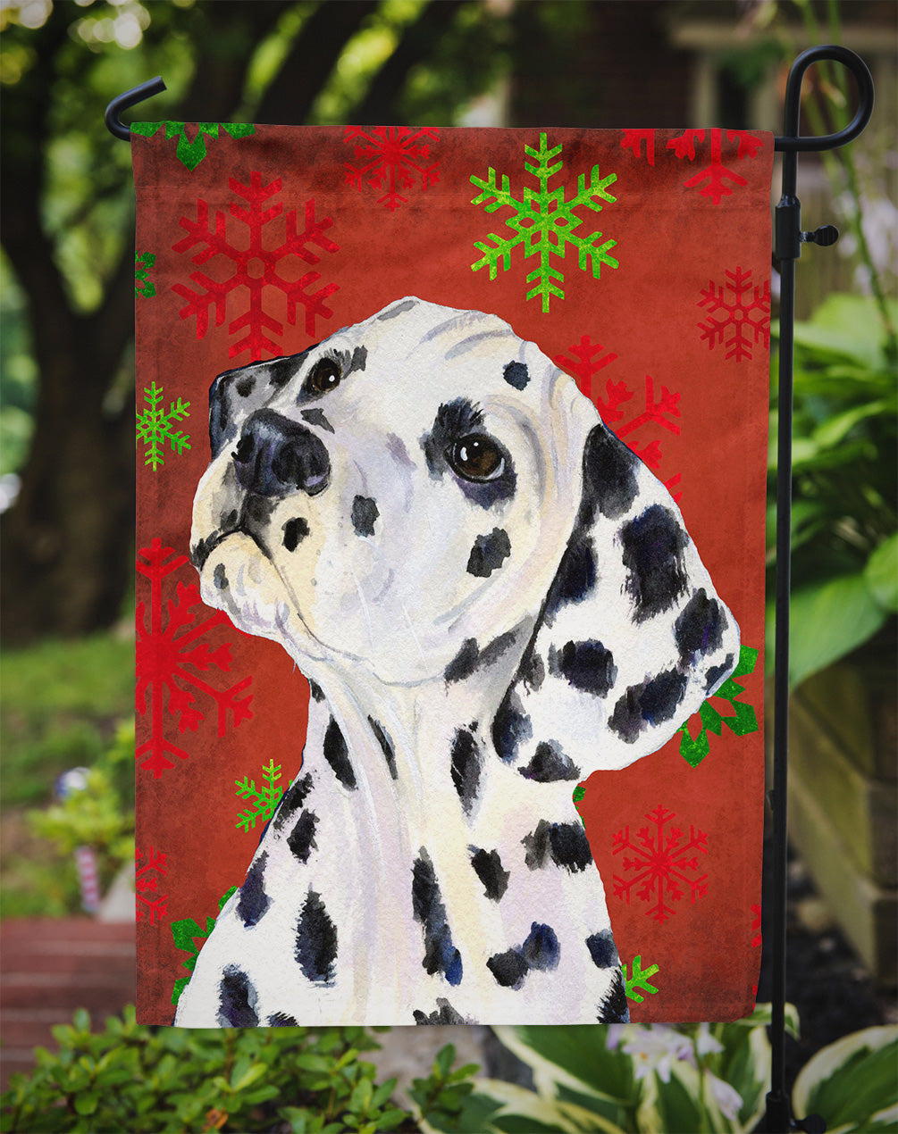 Dalmatian Red and Green Snowflakes Holiday Christmas Garden Flag Mailbox Decorative Yard Banner Outside Patio Artwork for Flower Beds, Garden Size, Multicolor