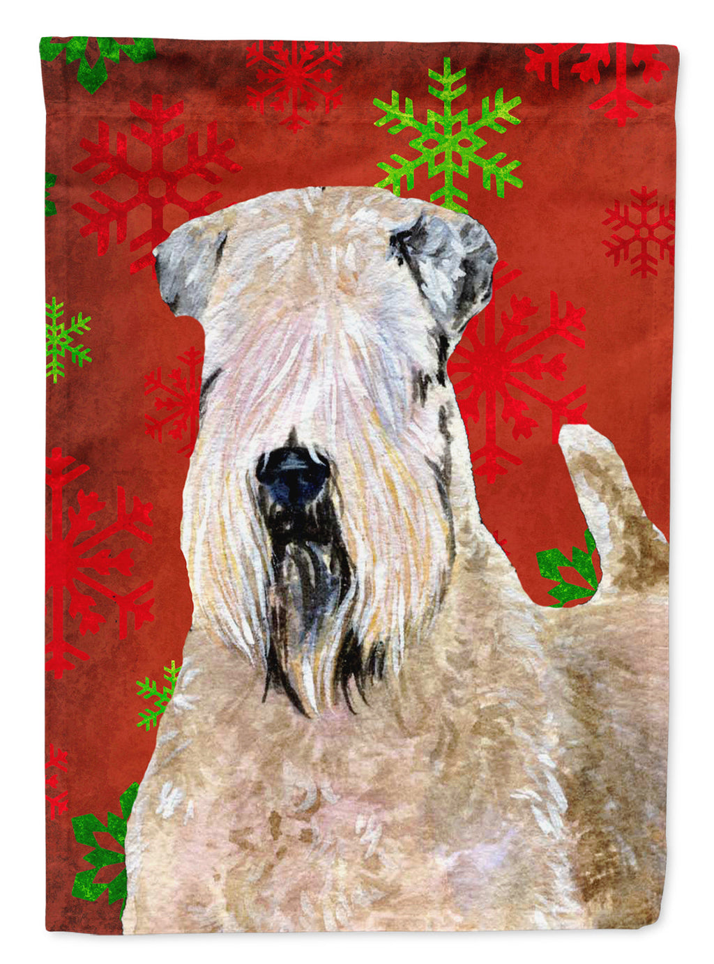 Wheaten Terrier Soft Coated Red Snowflakes Holiday Christmas Garden Flag Mailbox Decorative Yard Banner Outside Patio Artwork for Flower Beds, Garden Size, Multicolor