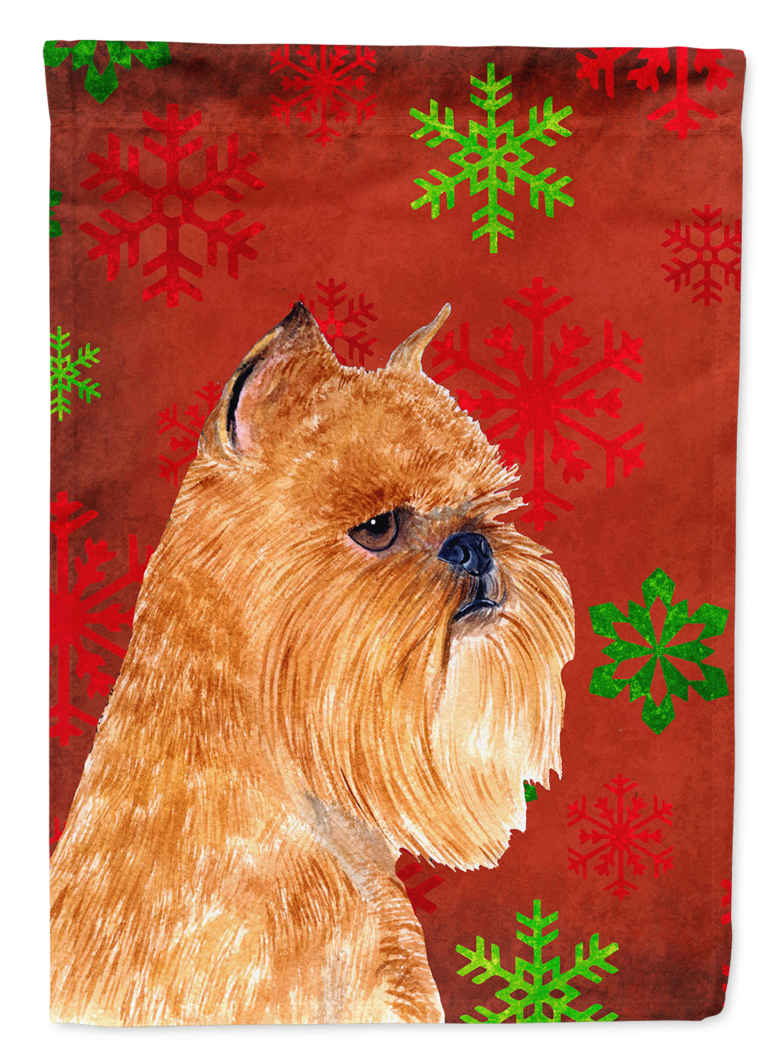Brussels Griffon Red and Green Snowflakes Holiday Christmas Garden Flag Mailbox Decorative Yard Banner Outside Patio Artwork for Flower Beds, Garden Size, Multicolor
