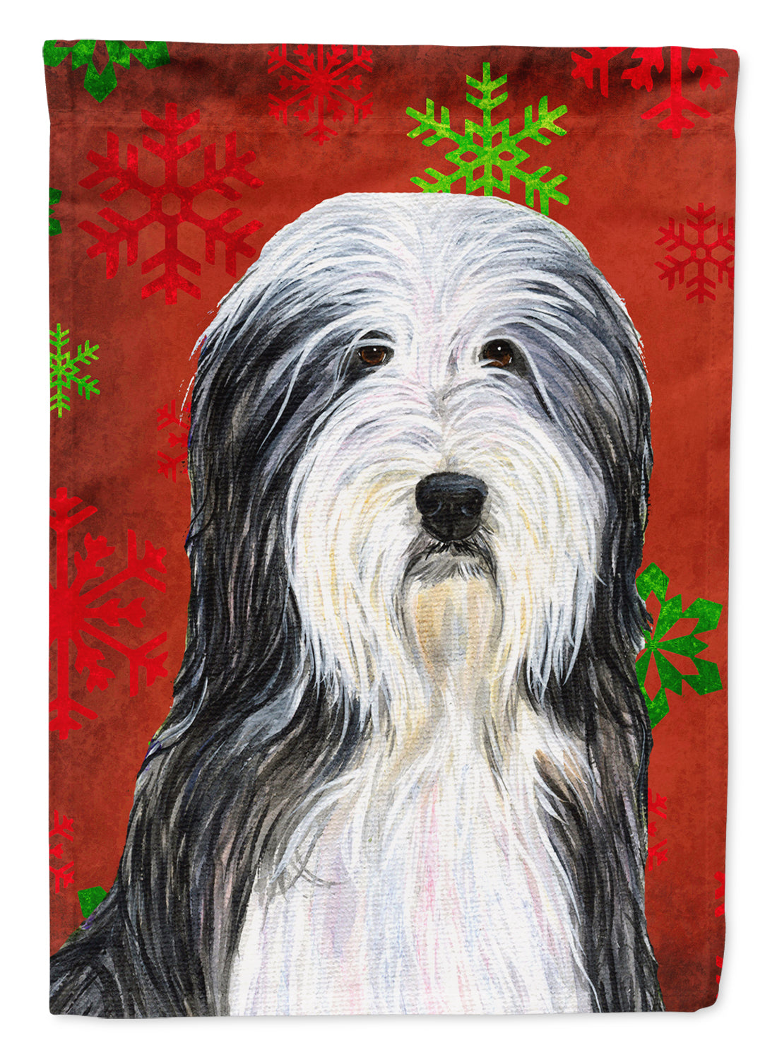Bearded Collie Red and Green Snowflakes Holiday Christmas Garden Flag Mailbox Decorative Yard Banner Outside Patio Artwork for Flower Beds, Garden Size, Multicolor