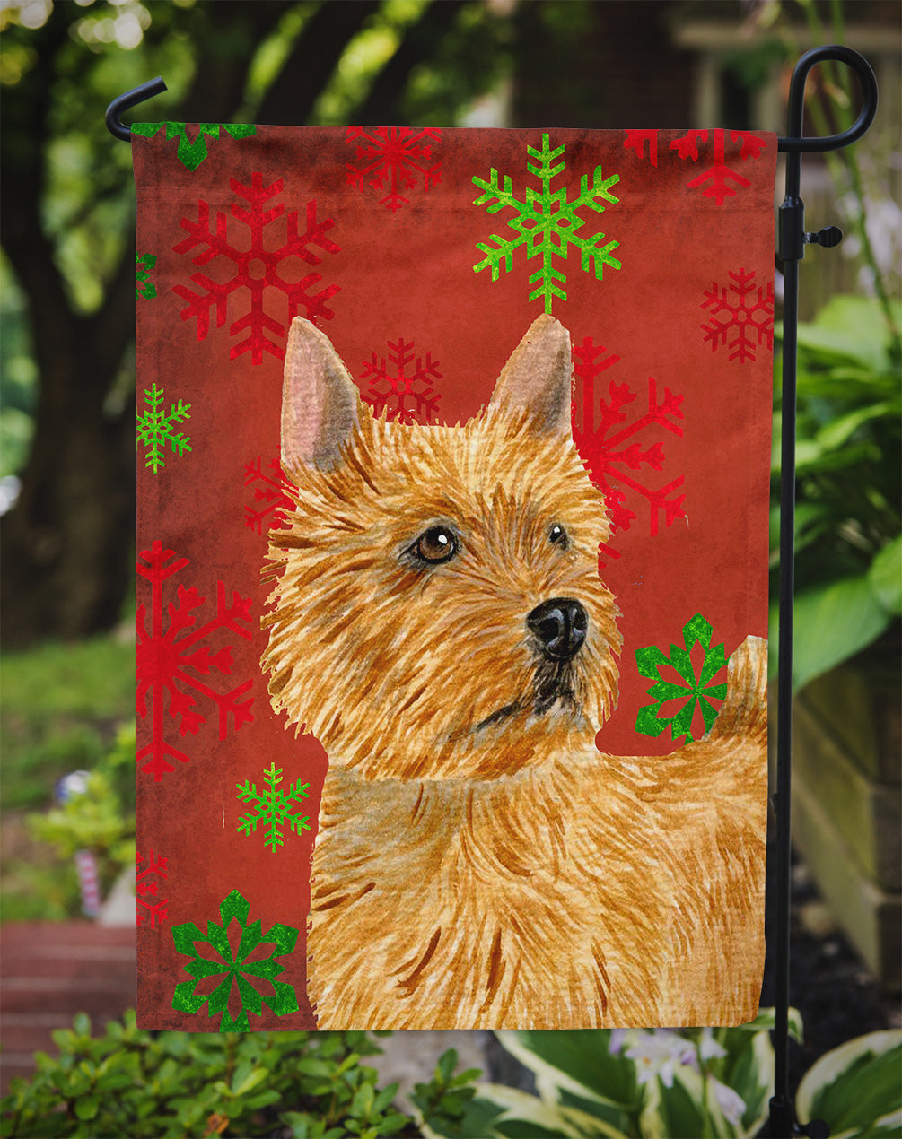 Norwich Terrier Red and Green Snowflakes Holiday Christmas Garden Flag Mailbox Decorative Yard Banner Outside Patio Artwork for Flower Beds, Garden Size, Multicolor