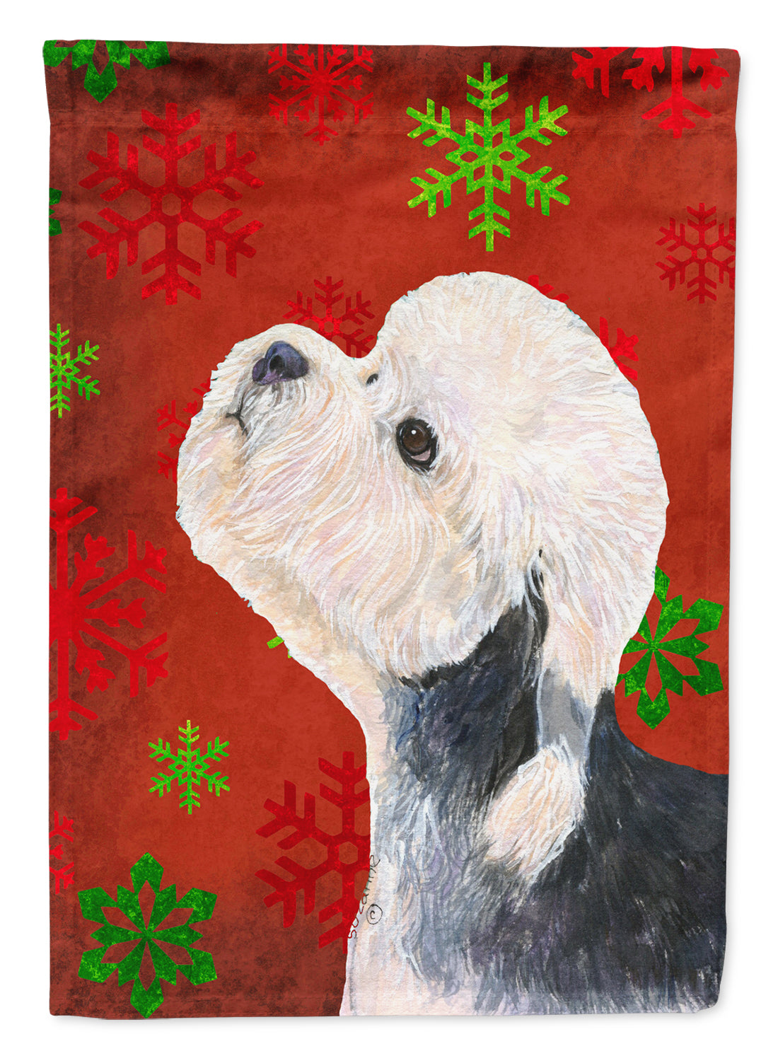 Dandie Dinmont Terrier Red Green Snowflakes Christmas Garden Flag Mailbox Decorative Yard Banner Outside Patio Artwork for Flower Beds, Garden Size, Multicolor