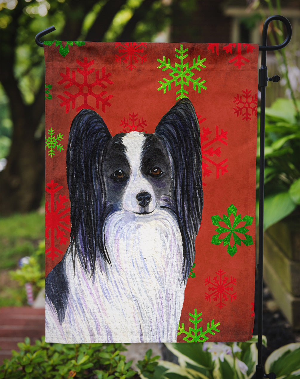 Papillon Red and Green Snowflakes Holiday Christmas Garden Flag Mailbox Decorative Yard Banner Outside Patio Artwork for Flower Beds, Garden Size, Multicolor