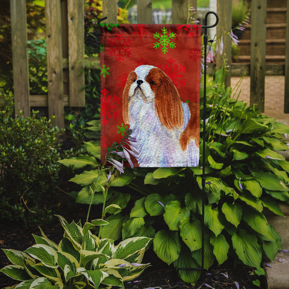English Toy Spaniel Red and Green Snowflakes Holiday Christmas Garden Flag Mailbox Decorative Yard Banner Outside Patio Artwork for Flower Beds, Garden Size, Multicolor