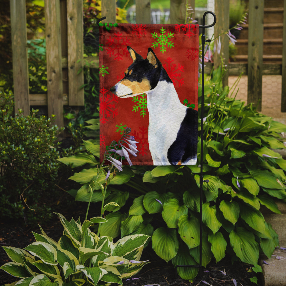 Basenji Red and Green Snowflakes Holiday Christmas Garden Flag Mailbox Decorative Yard Banner Outside Patio Artwork for Flower Beds, Garden Size, Multicolor